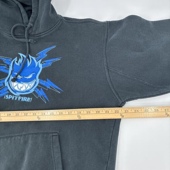 Vintage Spitfire Hoodie Men Medium Black Faded Distressed Embroidered Skate Y2K - Picture 11 of 13